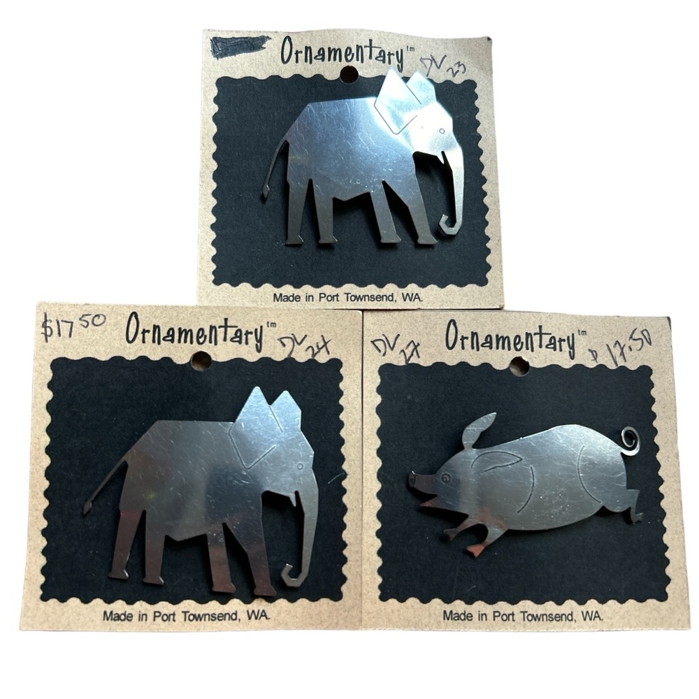 Elephant & Pig Metal Pins Lot Of 3 Port Townsend, WA